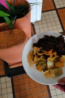 Adding waste in composting flowerpot
